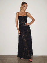 Lace Floral Corset-Back Maxi Dress