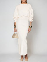 Architectural Dolman-Sleeve Column Maxi Dress - Whie