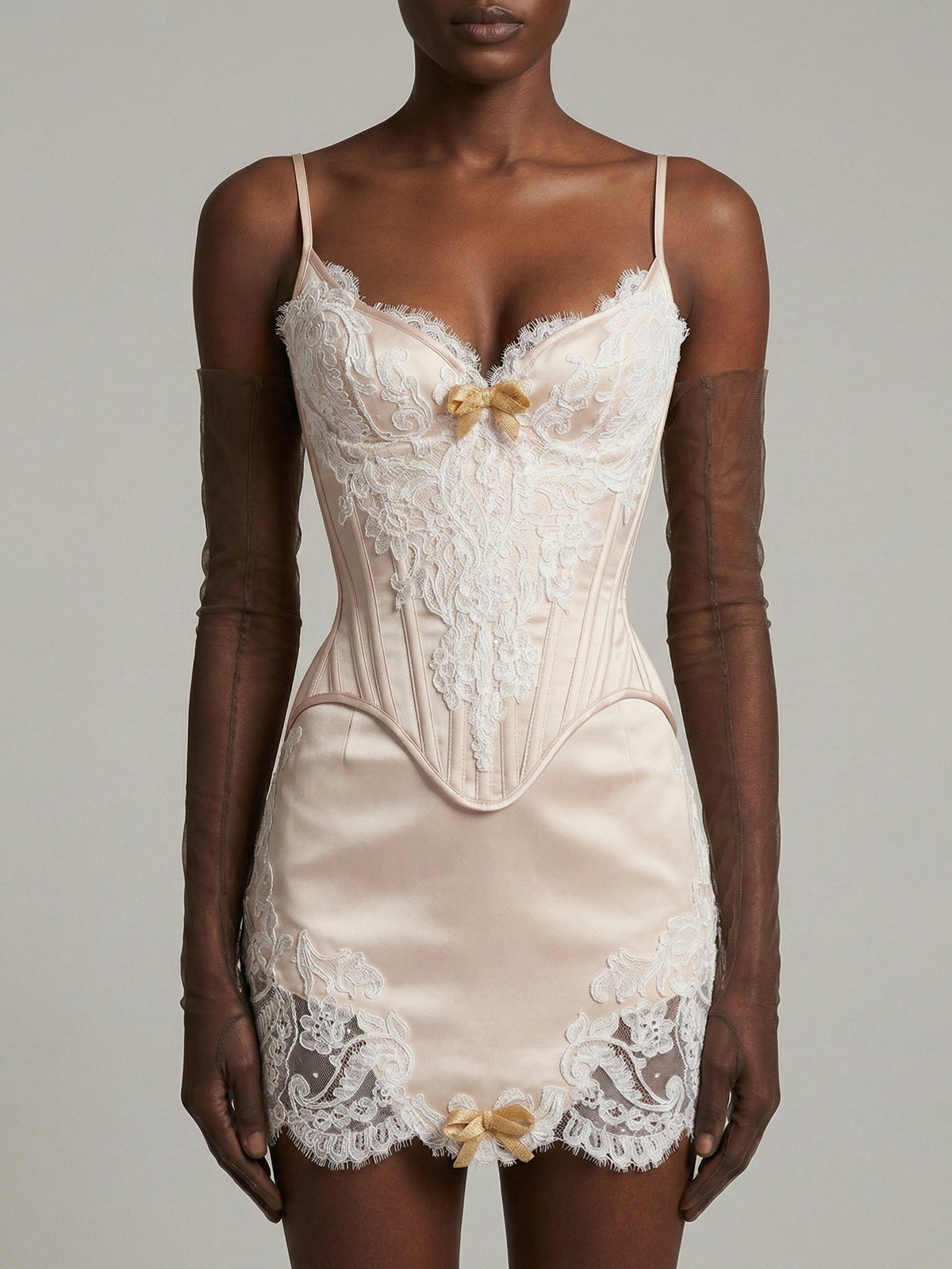 Champagne Court Lace-Contour Corset Set