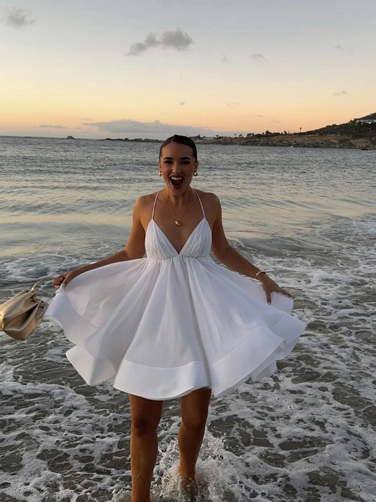 Moonlight Swan Backless Mini Dress
