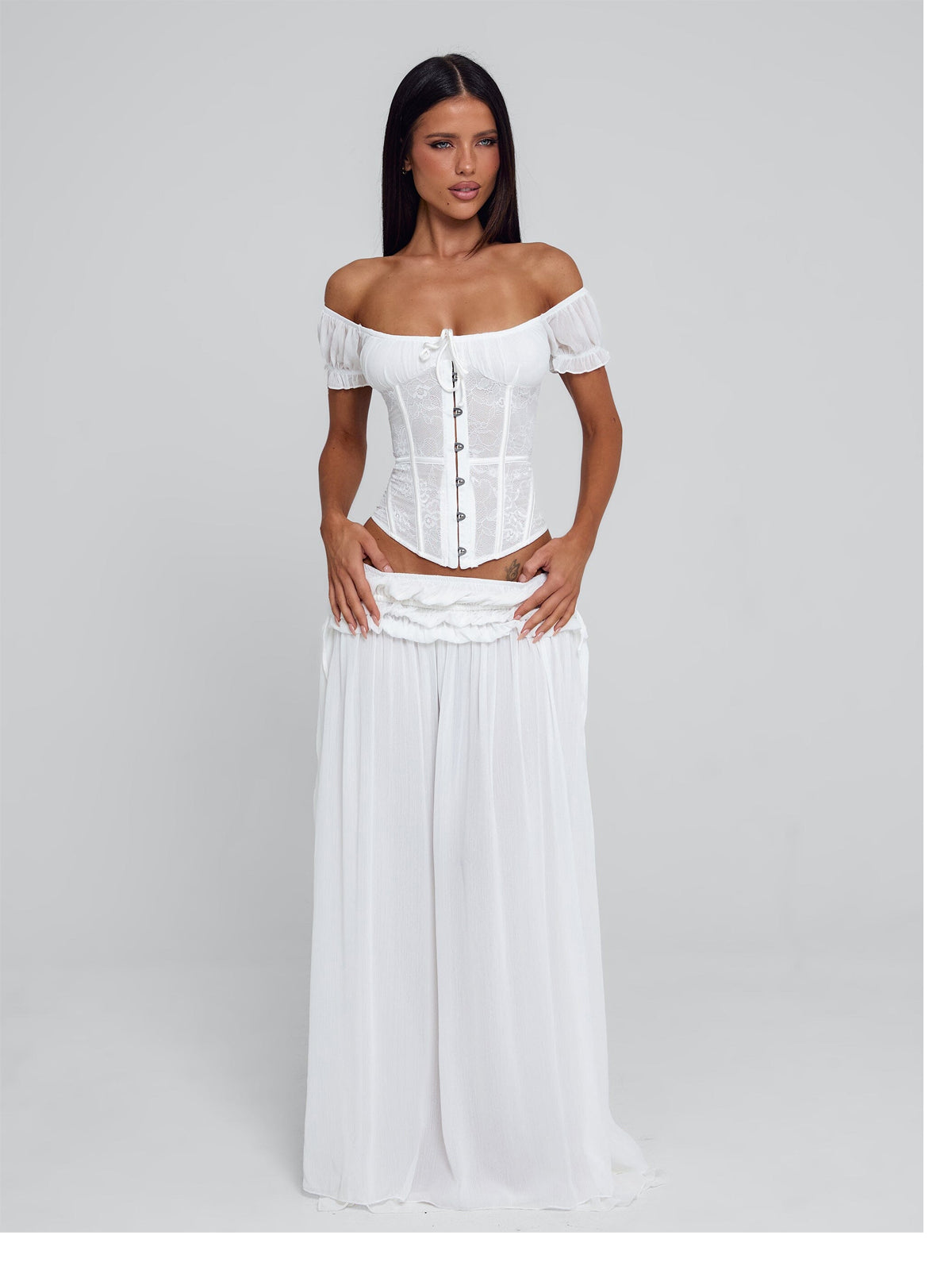 Soft Girl Corset Maxi Skirt Set White