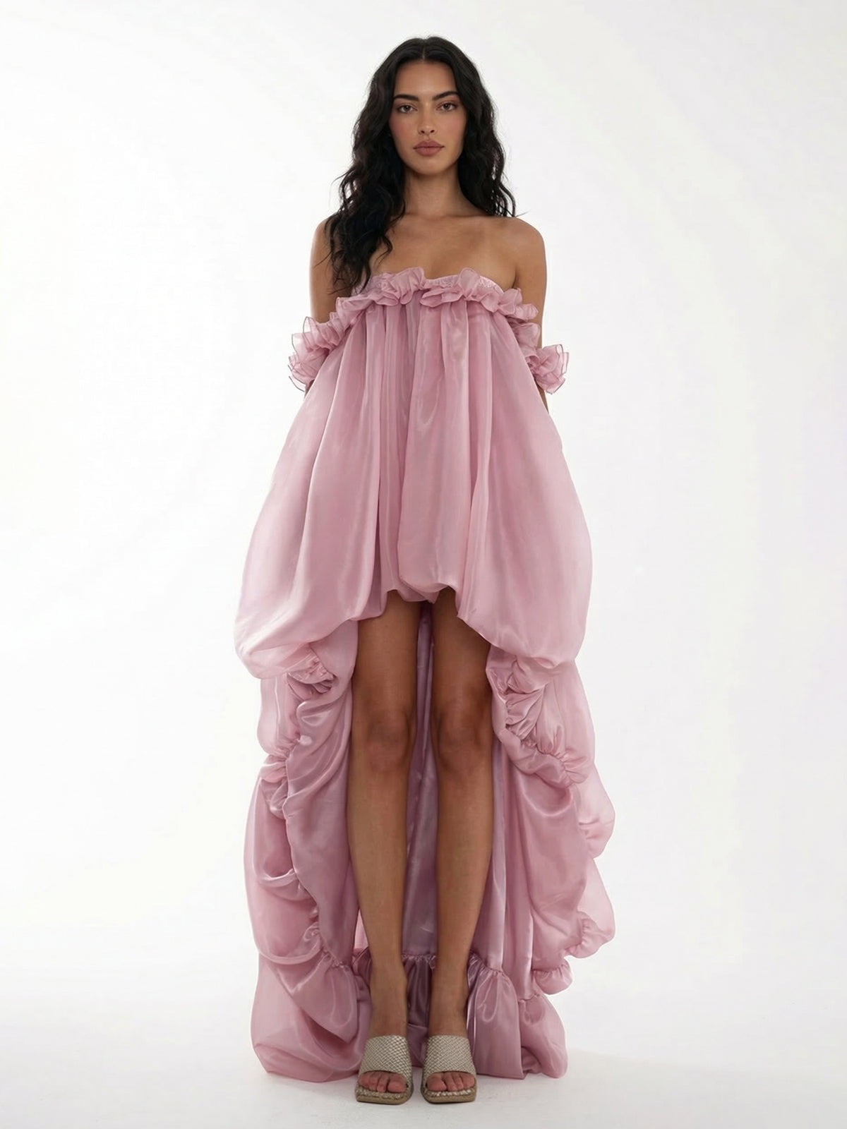 Sultry High-Low Ruffle Maxi Dress