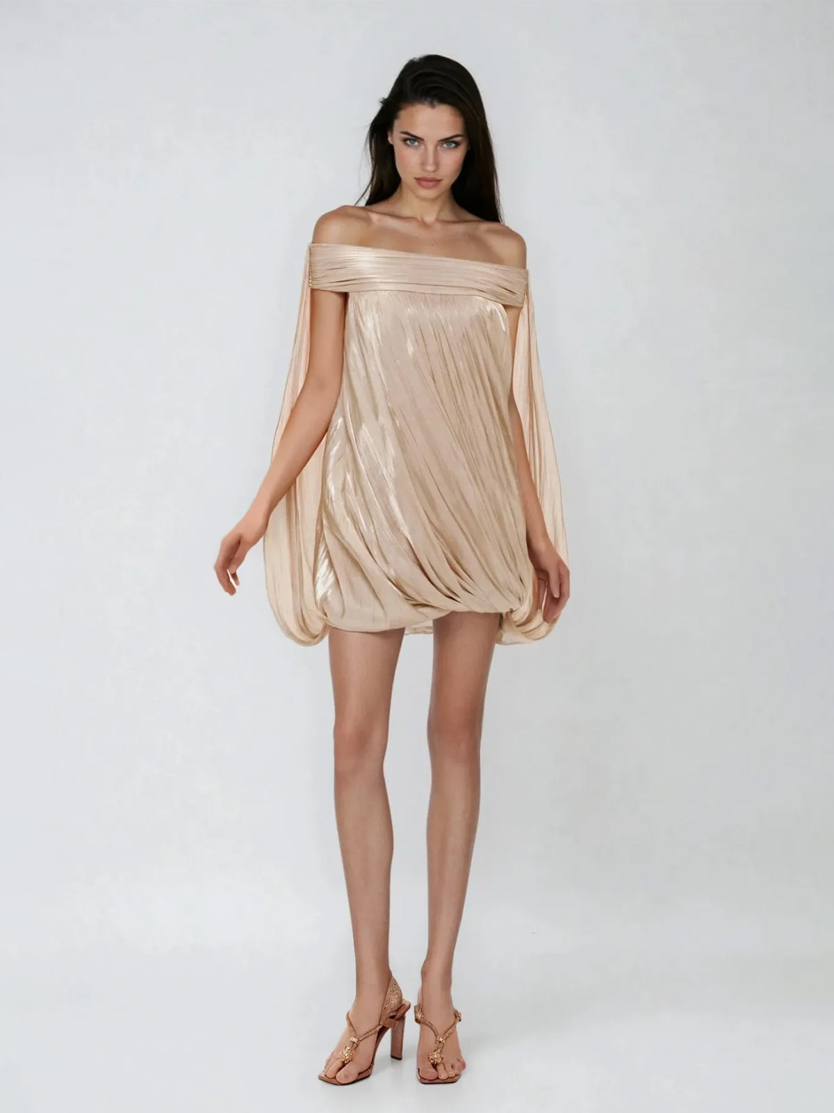 Off-the-Shoulder Shimmer Bubble Mini Dress