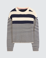 Stripe Button-Shoulder Knit Sweater