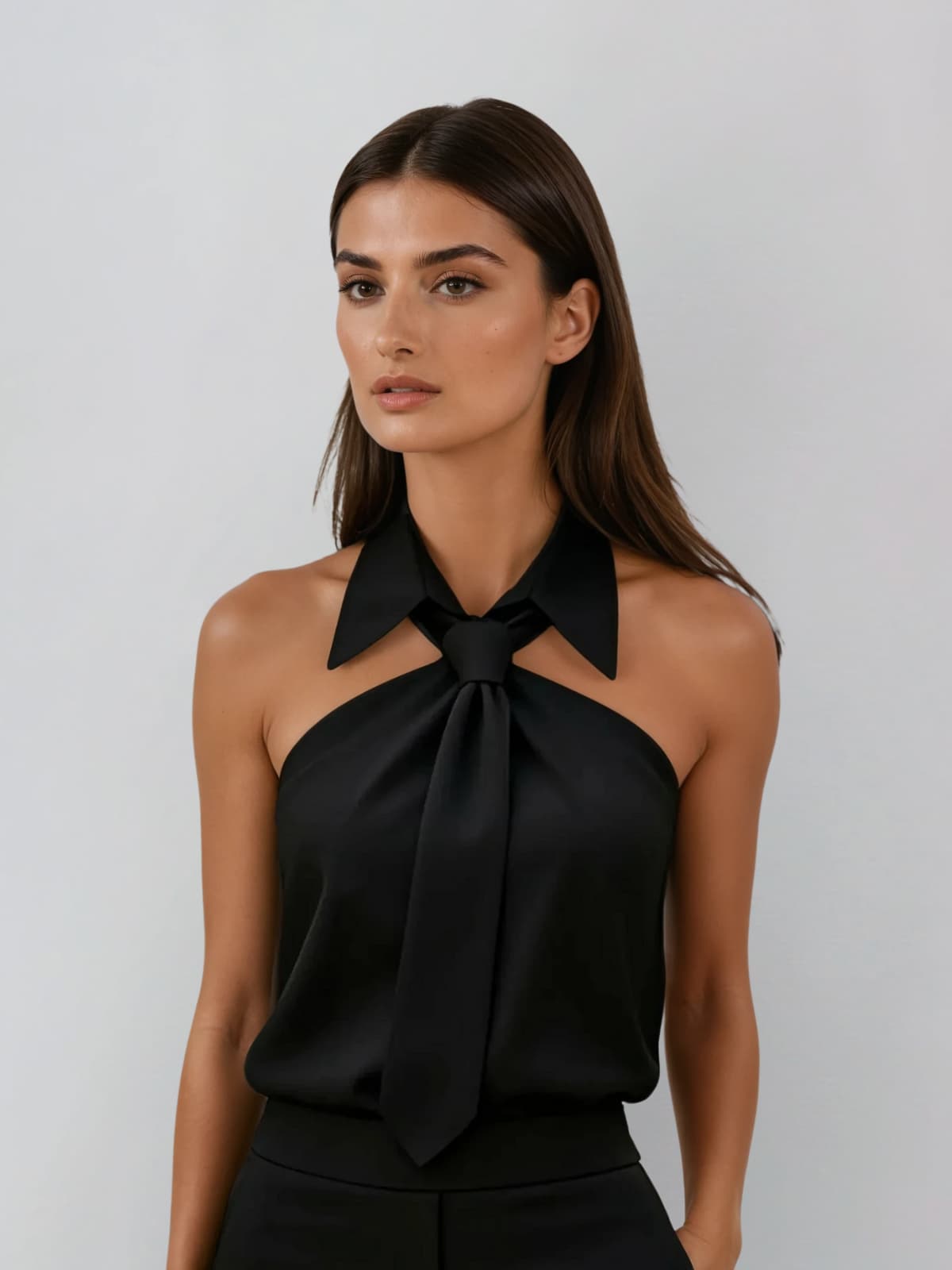Kaldi Folded Collar Tie Shirt In Black