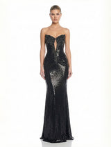 Strapless Metallic Sequin Mermaid Gown Corset Prom Maxi Dress