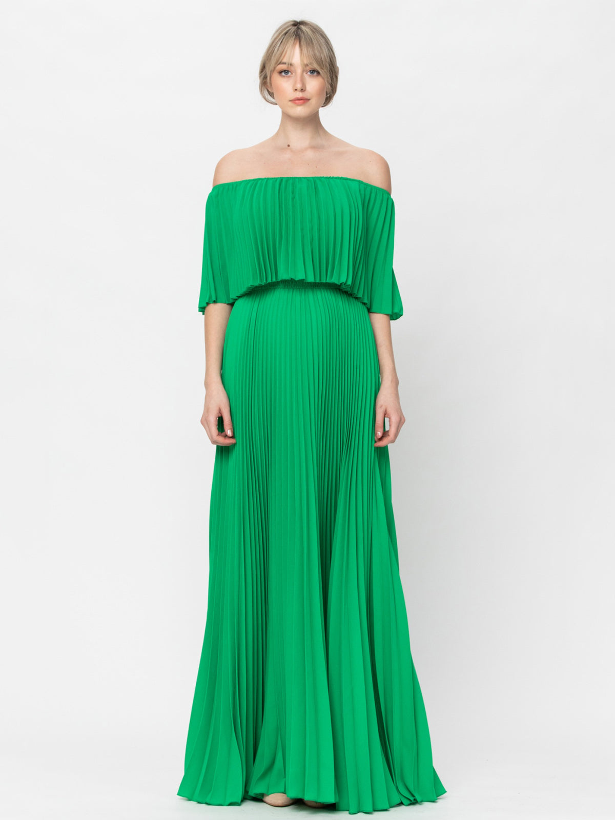 Off-Shoulder Plisse Maxi Dress