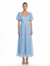 Floral Puff Sleeve Square Neck Tie Back Midi Dress