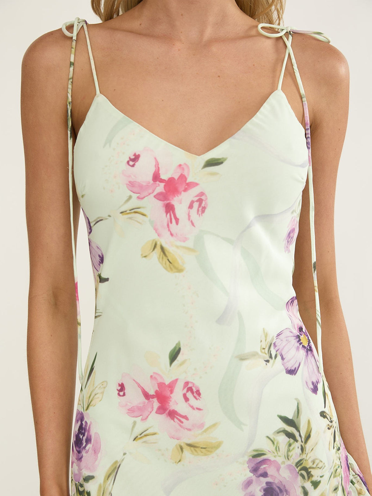 Floral Print Ruffle Slit Tie Strap Maxi Dress