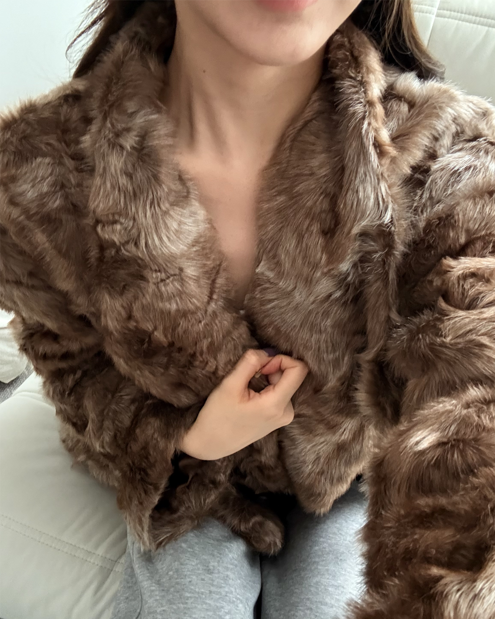 VIAPITTI Textured Faux Fur Jackets with Oversized Lapel
