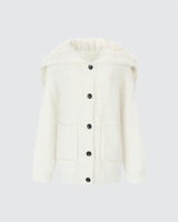 VIAPITTI Faux Fox Fur Oversized Collar Fuzzy Knit Cardigan