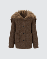 VIAPITTI Faux Fox Fur Oversized Collar Fuzzy Knit Cardigan