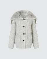 VIAPITTI Faux Fox Fur Oversized Collar Fuzzy Knit Cardigan