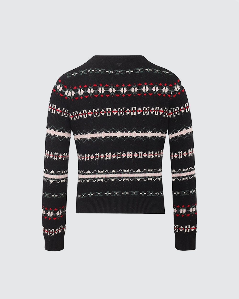 Icelandic Pattern Wool-Blend Short Cardigan