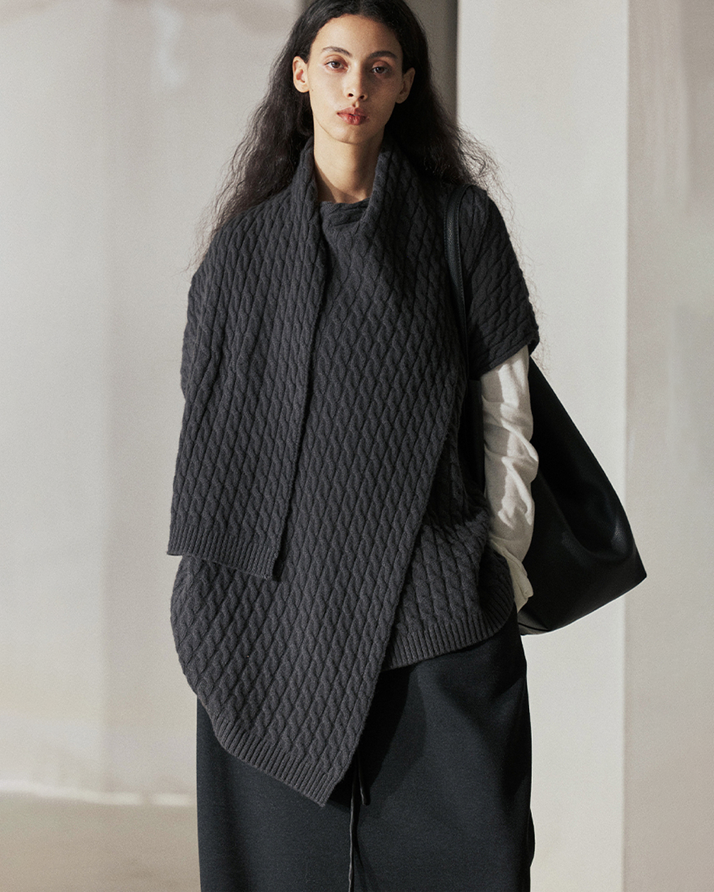 Pure Wool Asymmetric Cable Knit Cape Sweater