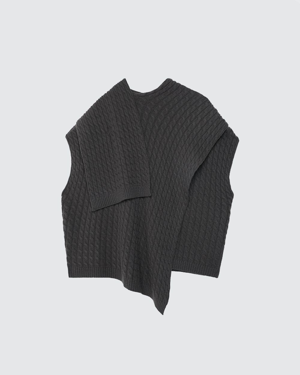 Pure Wool Asymmetric Cable Knit Cape Sweater