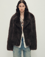 Firelady Saga Furs Fox Fur Coat with Built-In Fishbone Collar