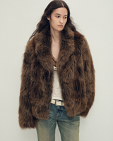 Firelady Saga Furs Fox Fur Coat with Built-In Fishbone Collar