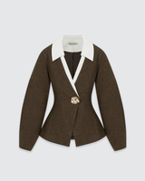 Single-Button Contrast Lapel Tailored Waist Wool Blazers