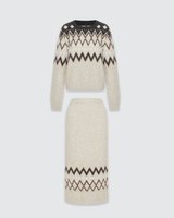 Fair Isle Round-Neck Sweater Side-Slit Skirt Set