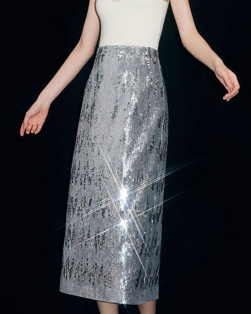 Heavy Silver Gray Velvet Sequin Skirt