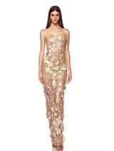 3D Floral Lace Strapless Silhouette Illusion Maxi Dress