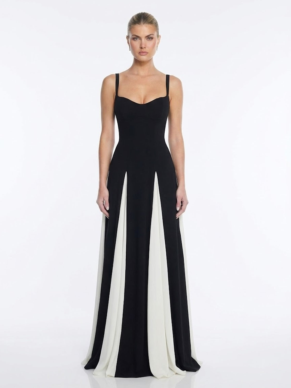 Contrast Godet Panel Spaghetti Strap Structured Maxi Dress