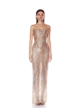 Sunburst Radial Pattern Sequin Strapless Maxi Dress