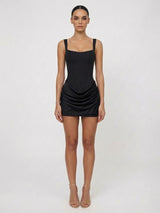 Structured Corset Lace-Up Back Draped Bodice Mini Dress