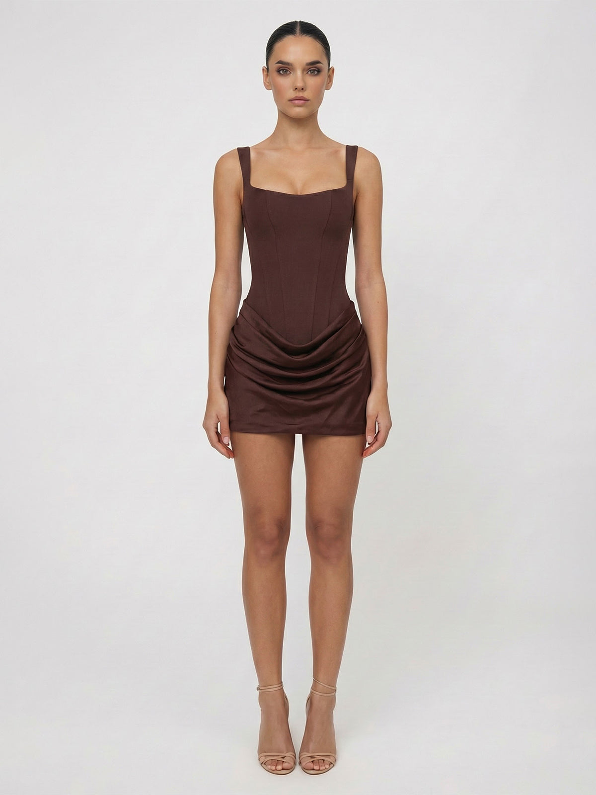 Structured Corset Lace-Up Back Draped Bodice Mini Dress