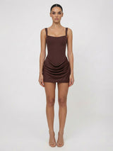 Structured Corset Lace-Up Back Draped Bodice Mini Dress