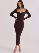 Sculptural Sweetheart Ribbed Knit Midi Dress