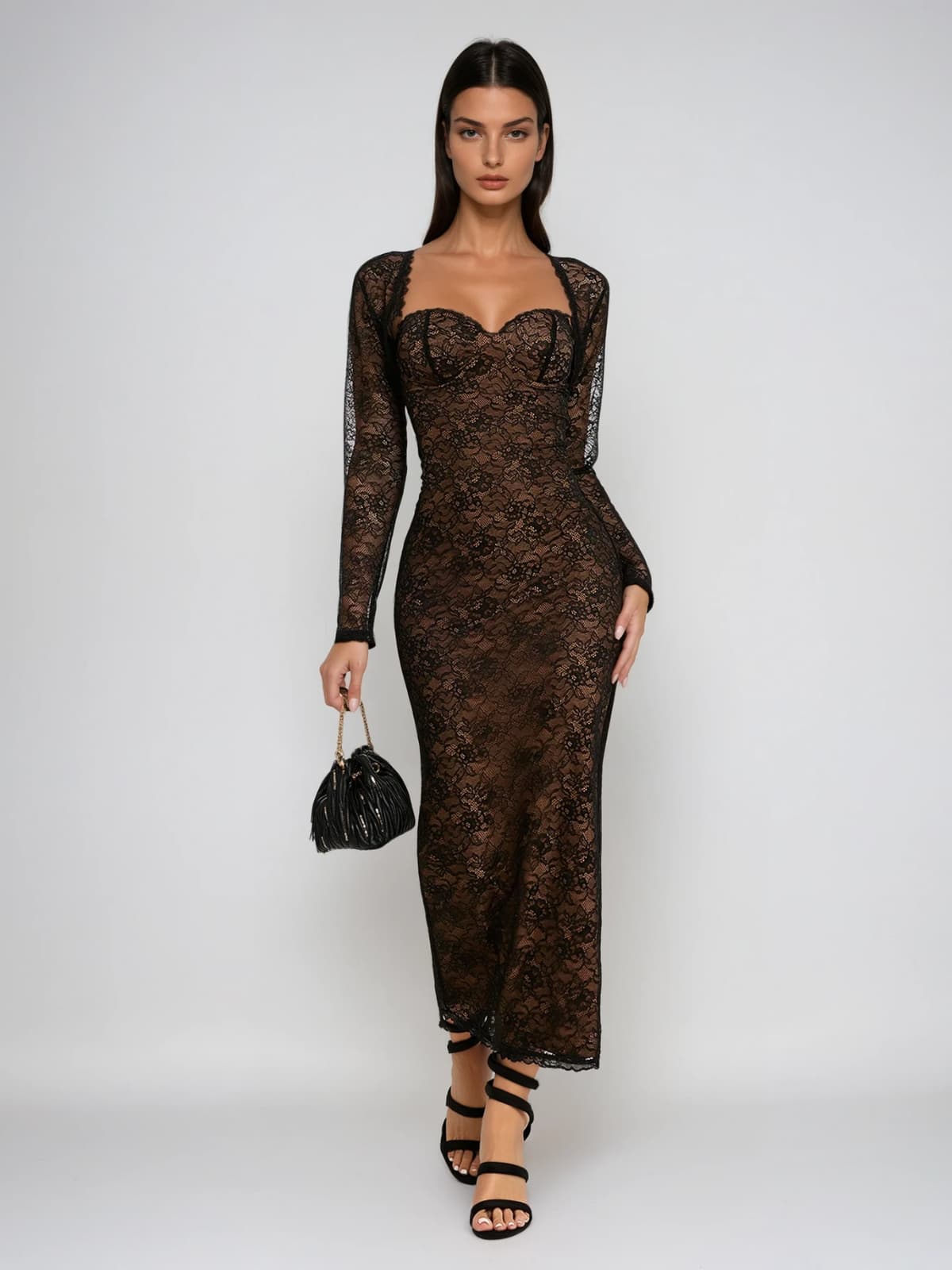 Ulthris Shawl Strapless Lace Maxi Dress